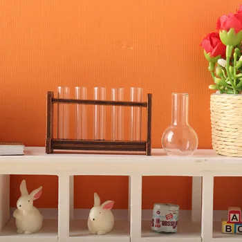 1Set 1:6 Lėlių Mini Imituojamas Stiklinį Mėgintuvėlį Matavimo Puodelis su Stovo Laboratorija Modelis Lėlės Namas Laboratorija Scenos Dekoras