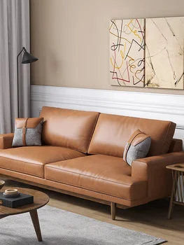 Šiaurės medžio masyvo odos sofos, mažas butas, Šiaurės retro kambarį, atsižvelgiant prabangus odinis minimalistinio sofa