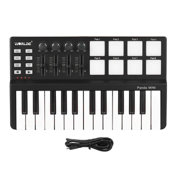 25-Raktas MIDI Klaviatūros Valdymas Mini Nešiojamą USB Klaviatūros MIDI Valdiklis su 25 Greičio Jautrūs Klavišai 8 RGB Apšvietimu-Pad