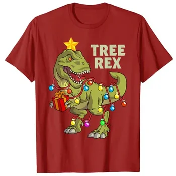 Kalėdų Dinozaurų Vaikai, Berniukai Ir Vyrai Žiburiai Kalėdų Eglutė Rex Marškinėliai 100%Medvilnė, Juokingi Merginos Trumpomis Rankovėmis Vasarą Viršuje Tees