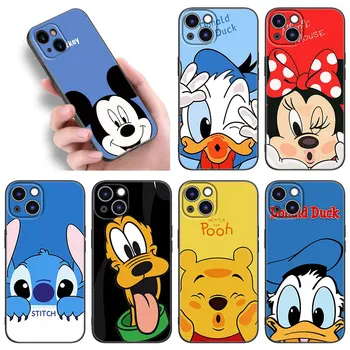 Kawaii Mielas Disney Veidus, Telefono dėklas Skirtas Apple iPhone 12 13 Mini 11 14 15 Pro Max 7 8 Plus X XR XS SE 2020 Juoda Silikono Atveju