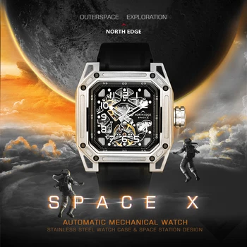 ŠIAURĖS KRAŠTO vyriški Mechaniniai Laikrodžiai, Nerūdijančio Plieno Skeletas Automatinis laikrodis Vyrams Žuvėdra Judėjimo Erdvėje X Vandeniui 100M