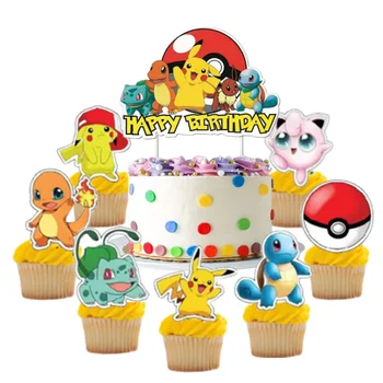 Pokemon Happy Birthday Cake Toppers Animacinių Filmų Pikachu Cupcake Topper Vaikams Gimtadienio Tortas Vėliavos Papuošalai Baby Shower