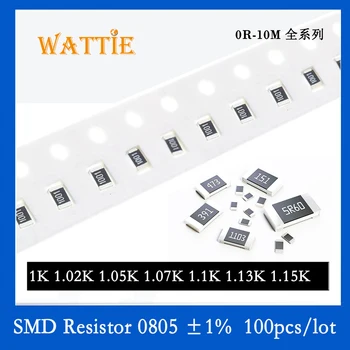 SMD Rezistorius 0805 1% 1K 1.02 K 1.05 K 1.07 K 1.1 K 1.13 K 1.15 K 100VNT/daug chip resistors 1/8W 2.0 mm*1.2 mm