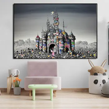 Disney Pilis, Grafiti, Drobė, Tapyba, Dekoratyvinės Mickey Mouse Disneilendas Plakatas Sienos Meno Lving Kambario Interjero Namų Decoratio
