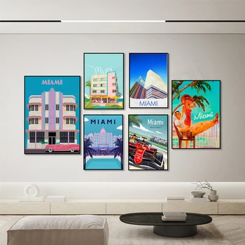 Derliaus Miami Plakatas, Miami Beach, Florida Spausdinti, American Vintage Kelionės Plakatas, Miami Nuotraukas, Turistų Traukos Art Deco Sienos