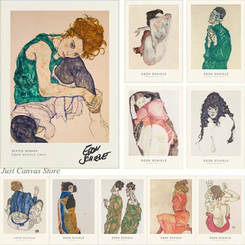 Egonas Schiele Sėdi Moteris, Nuogas Moteris Groteskas Dailės Spausdinti Plakato, Drobė, Tapyba Derliaus Sienos Meno Kambaryje Namų Puošybai