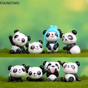 8Pcs/Set Mielas Animacinių filmų Panda Pav Žaislinės Figūrėlės Kraštovaizdžio Pasakų Sodą, Mini Dekoro Kinų stiliaus Kawaiii Panda Mini Modeliai