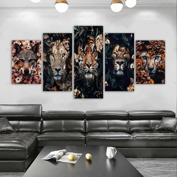 Gėlių Lapų Gyvūnų Plakatai Tigras Gorila Džiunglių Sienos Meno Tapybos Drobės Spausdina Nuotraukas, skirtą Kambarį Namuose Cuadros Apdaila