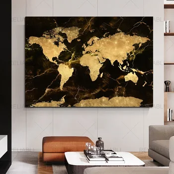 Aukso Retro Senas Žemėlapis Nuotraukas Pasaulio Žemėlapis Drobė Paveikslų Kambarį Spaudinių Namų Sienų Apdailai Plakatai, Be Rėmelio