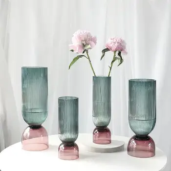 Svetainė Namų Puošybai Dryžuotas Stiklo Vaza Gėlių Kompozicijų Stiklo Taros Vaisių Plokštė Vazonas Apdailos Šiaurės Namuose