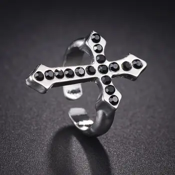 MeMolissa 1PC Vintage Black Didelis Kryžius Atidaryti Žiedas Moterims, Šaliai, Papuošalai, Vyrų Madinga Gotikos Metalo Spalvos Piršto Žiedą Naujųjų Metų Dovanos