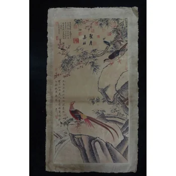 Didelį Kinijos Senas Popieriaus Tapybos Gražūs Paukščiai ir Kaligrafija Ženklų