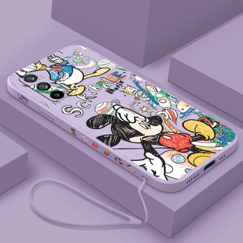Disney Mickey Mouse Šeima KOLEGA Reno 9 8 7 6 5 4 Z SE Pro Plus Lite Lite Skysčio Kairėje Virvę, Silikoninis Telefono dėklas Minkštas