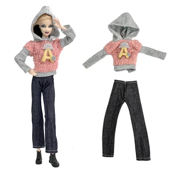 1 pasirinkite Naujas Gobtuvu Striukė +Black Jeans Drabužius Barbie Lėlės Mados Apranga 1/6 FR SD Kurhn BJD Doll Drabužių Priedai