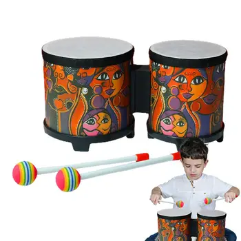 Vaikai Bongas Būgnai Mielas Ranka Būgno Mušamųjų Instrumentų Muzikinis Žaislas Medinis Būgnas Su 2 Spalvinga Blauzdelės Rankų Darbo Būgnas