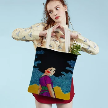 Abstraktus Mergina Retro Gėlių Suprematism Dvigubo Spausdinimo Daugkartinio Naudojimo Pirkinių Krepšys, Ponia, Shopper Bags Canvas Tote Moterys, Kelionių Rankinės