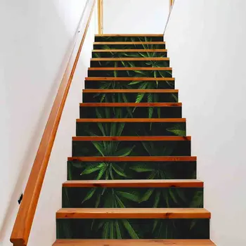 Žalia Marihuanos Lapų Laiptų Lipdukai Kanapių Lapų Laiptai, Lipdukai Nuimamas Natūralių Augalų Laiptai Stovuose Freskos Namų Dekoro Žingsnis