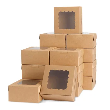 200Pcs 6x6x2.5 Colių Rudos Duonos Dėžės su Langu Slapukas Dėžės Kraftpopieris Gydyti Dėžės, Slapukus, Pyragaičiai Keksiukai-Pyragas Spurgos