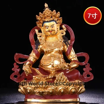 21CM GEROS aukso gilding Buda žalvario statula NAMŲ šeimos veiksmingą apsaugą CAI SHEN turtų Dievas Geltona Jambhala Buda