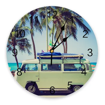Paplūdimio Autobusu Palmių Sieninis Laikrodis Didelis, Moderni Virtuvė, Valgomasis Apvalus Sieniniai Laikrodžiai Miegamasis Silent Kabinti Žiūrėti